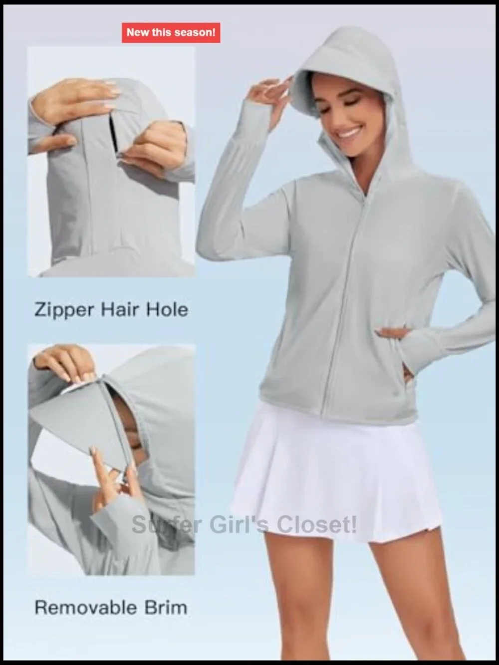 UPF 50+ Sun Protection Hoodie Jacket Lightweight Long Sleeve with Pocket